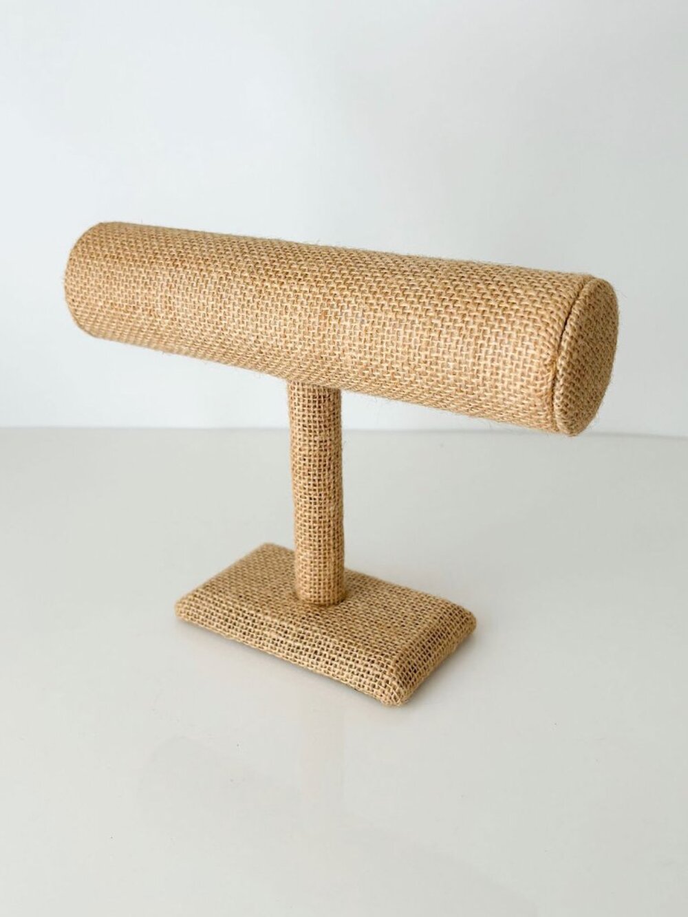 burlap T bar bracelet display stand